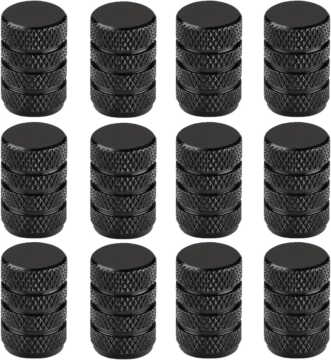 Set van 12 Aluminium Ventieldoppen voor Auto, SUV, Fiets, Motor en Vrachtwagen - Stofbescherming en Vervangingsdoppen (Zwart)