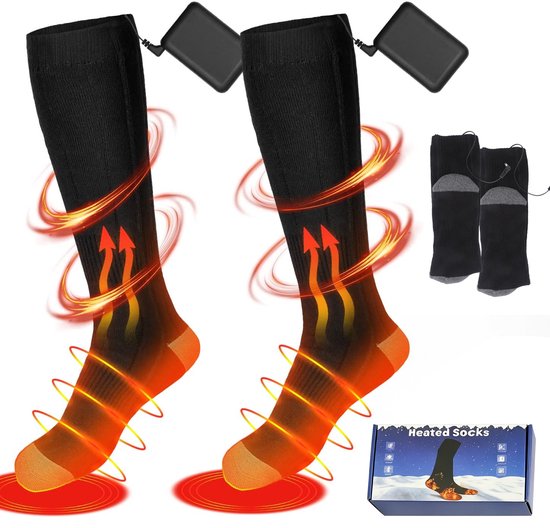 Verwarmde Sokken -Elektrische sokken - Maat 38-46-3 Warmtestanden - 45-65°C -Warme Sokken Dames & Heren - 2x 4000mAh Batterij - Oplaadbaar - Voor Winter en Buiten- Zwart