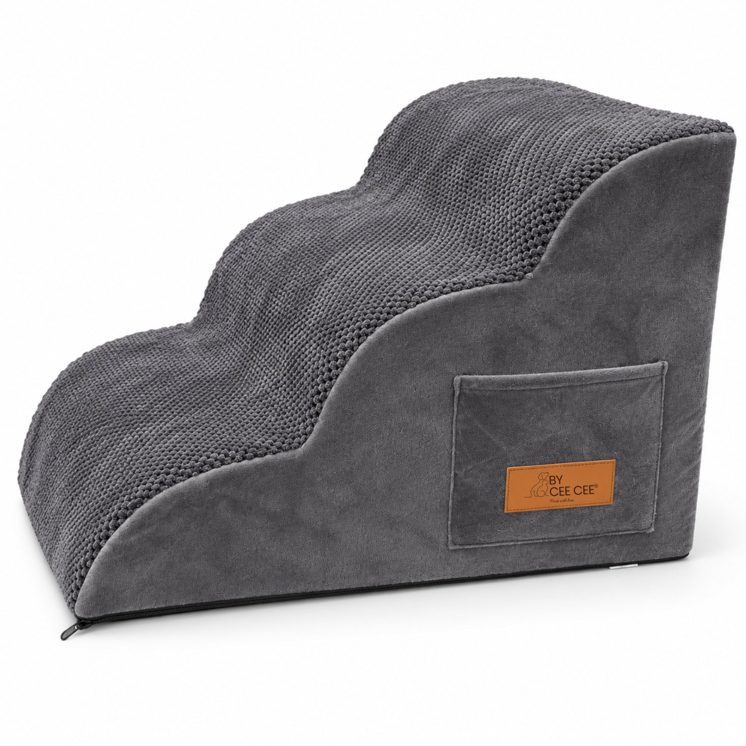 By Cee Cee Hondentrapje Voor Honden - Hondentrap Stevig - Honden Opstapje - 3 Treden - Loopplank Voor Hond - 40x57x40cm - Donkergrijs Velvet - Dean