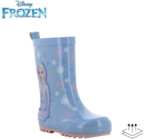 Lichtblauwe rubberlaars met Elsa en sneeuwvlokjes. Roze zool.