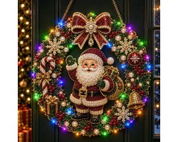 Kerstkrans voor Diamond Painting - Parel Diamant Schilderij Suncatcher Kit - DIY Suncatcher Knutselpakket - Met Led-Lichtsnoer - Kerst Decoratie - Raamhanger - Muurdecoratie - DIY Knutselpakket - Complete Set Accessoires