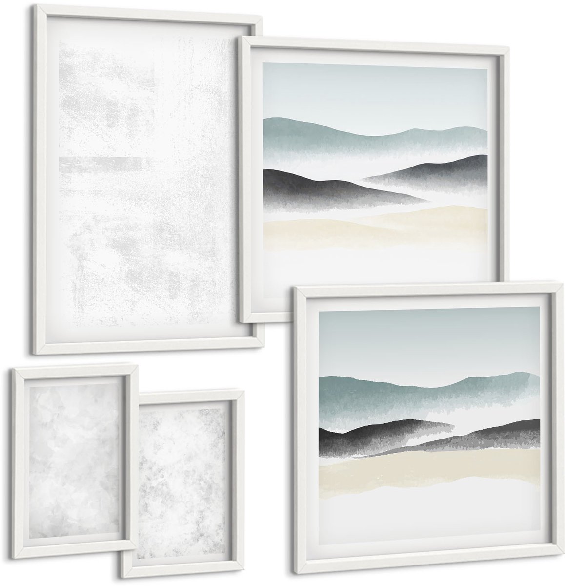 Coloray 5-Delige Schilderij Set - Witte Vlekken Op Canvas En Abstracte, Minimalistische Achtergronden - 50 x 50 cm, 20 x 30 cm En 40 x 60 cm - Decoratieve Muurdecoratie - Slaapkamer - Stijlvolle Muurdecoratie