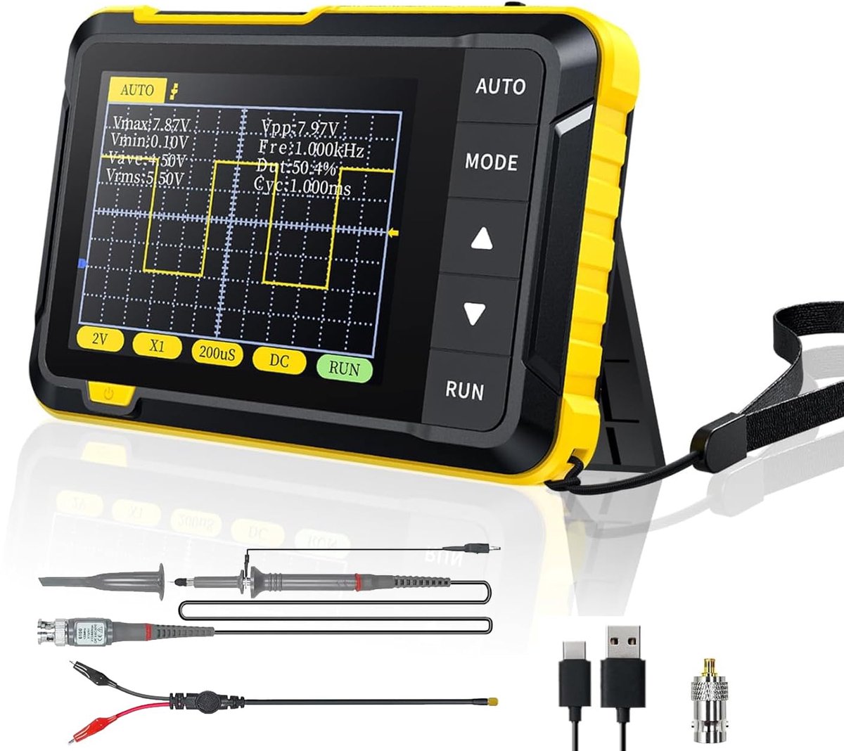 Oscilloscoop, 400V 200 kHz 2,5 MS/s oscilloscoop, real-time sampling handoscilloscoop met OTA-upgradefunctie, tas oscilloscoop voor beginners, draagbaar oscilloscoopinstrument