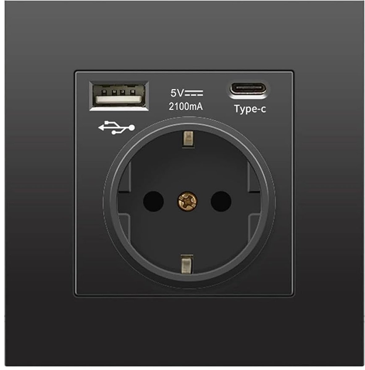 . Wandcontactdoos met USB-A, USB-C 5V 2100ma, Snel Opladen. Europese Stopcontacten voor Thuis.