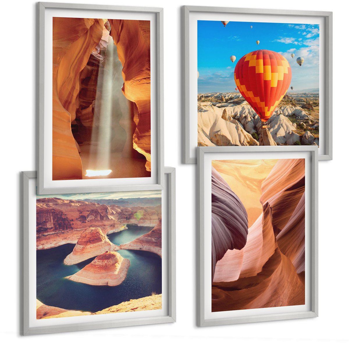 Coloray 4-Delige Schilderij Set - Waterval In De Kloof Rotsformaties In De Canyon - 40 x 40 cm En 40 x 60 cm - Wanddecoratie - Woonkamer Decoratie
