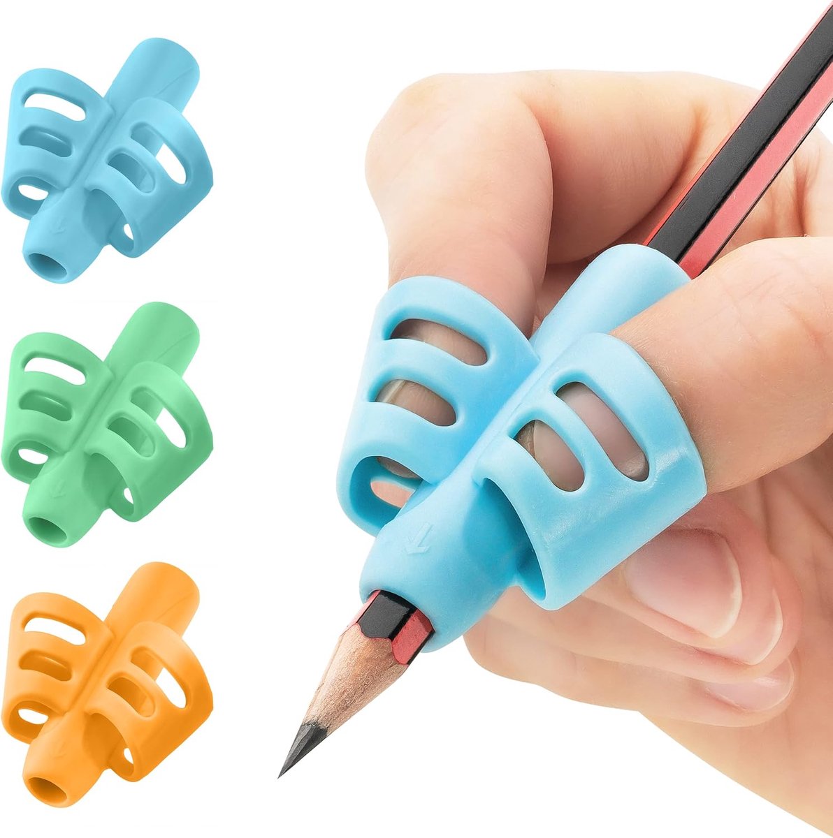 Potloodgrepen voor kinderen (set van 3) – Tweevingergreep – Ondersteunt schrijfoefeningen en houdingscorrectie – Ideaal voor thuis, school en kleuterklas – Meerkleurig