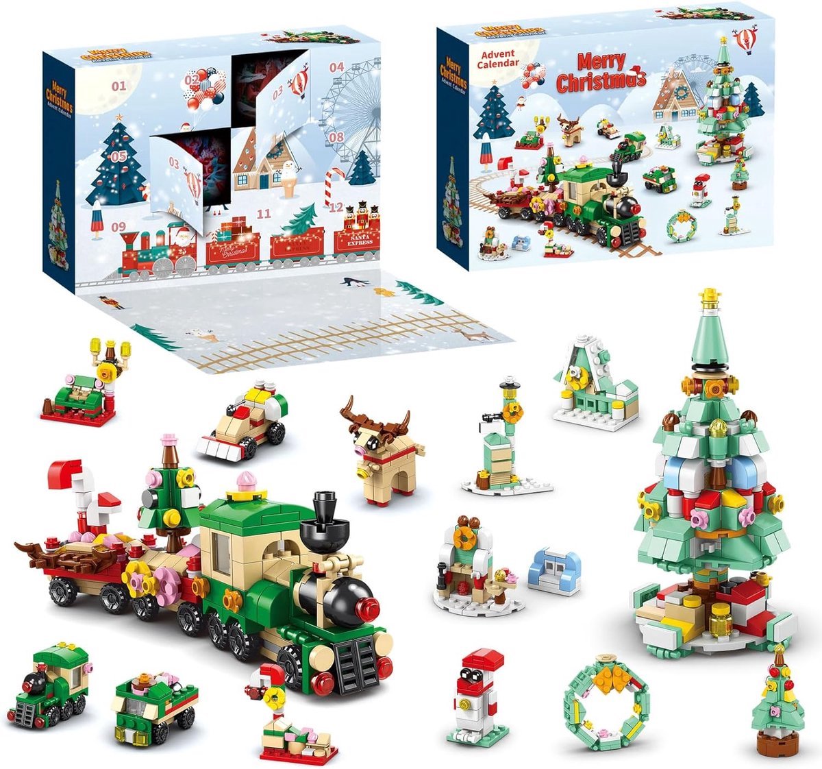 casalora - Adventskalender 2025 speelgoed - bouwstenen speelgoed - Kerstmis - 6-in-1 Kerstboom trein bouwstenen - Kerstboom - Kersttrein speelgoed - Kerstcadeaus - Speelgoed nog leuker dan LEGO - geschikt voor Kerstcadeaus voor jongens en meisjes