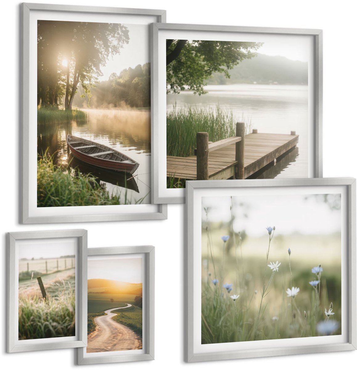 Coloray 5-Delige Schilderij Set - Libellen Tussen Het Gras Bij Het Water In Een Schilderachtige Stijl. - 20 x 30 cm - Stijlvolle Muurdecoratie - Kantoor - Decoratieve Schilderijen