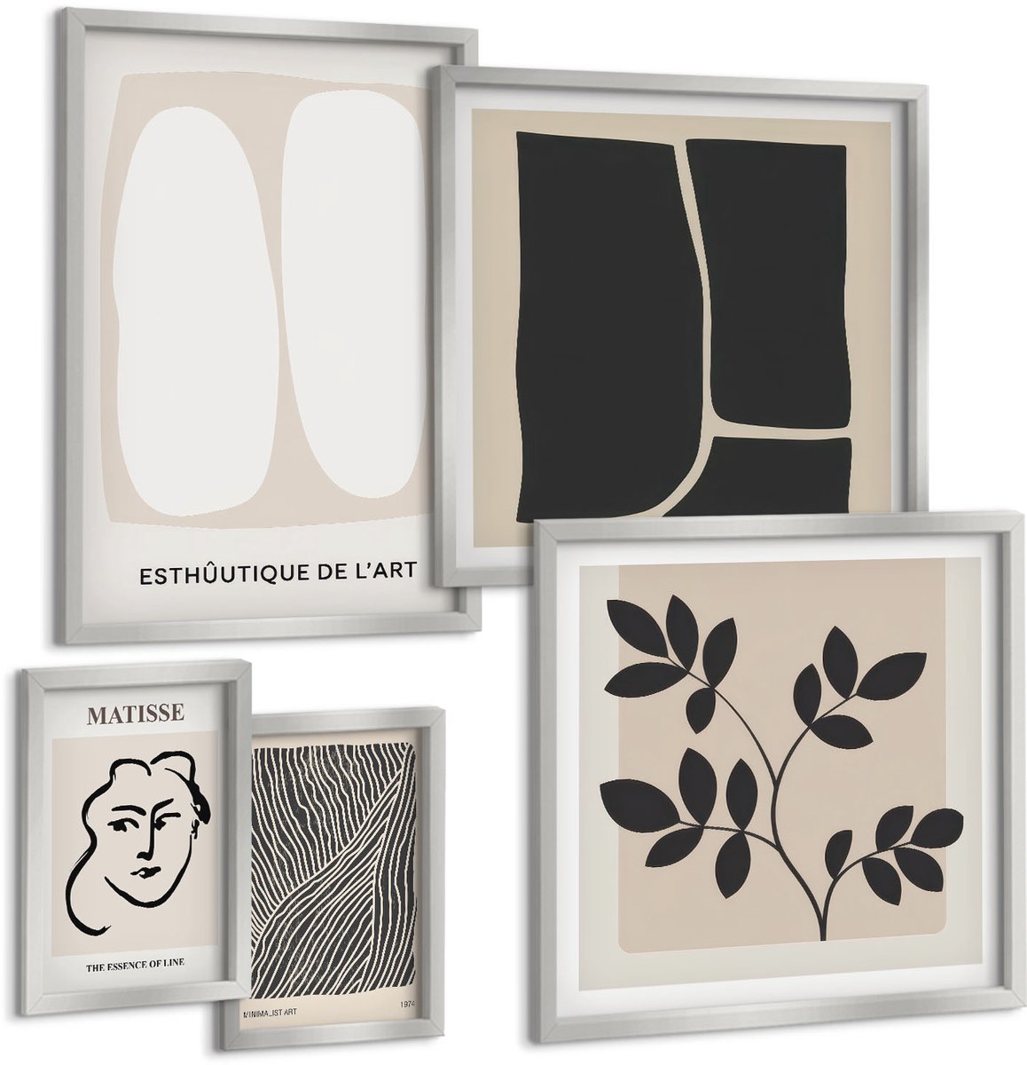 Coloray 5-Delige Schilderij Set - Plantenpatronen In Tinten Groen En Beige - 20 x 30 cm - Stijlvolle Muurdecoratie - Kantoor - Interieur Decoratie