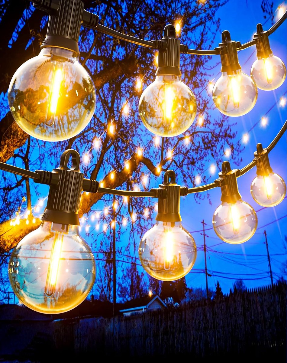 Led-lichtsnoer voor buiten, 45 m lichtketting voor buiten, stroom met 73 + 3 warmwitte G40-lichtketting, gloeilampen, IP65 waterdicht, voor tuin, terras, bruiloften, feesten, balkon, bistro