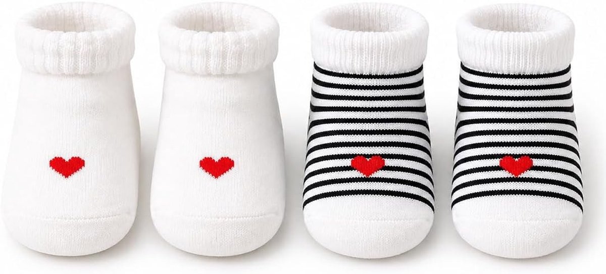 Schattige katoenen babysokken, antislip, perfect als kraamcadeau voor aanstaande ouders, voor pasgeborenen 0-6 maanden, zachte en comfortabele sokken