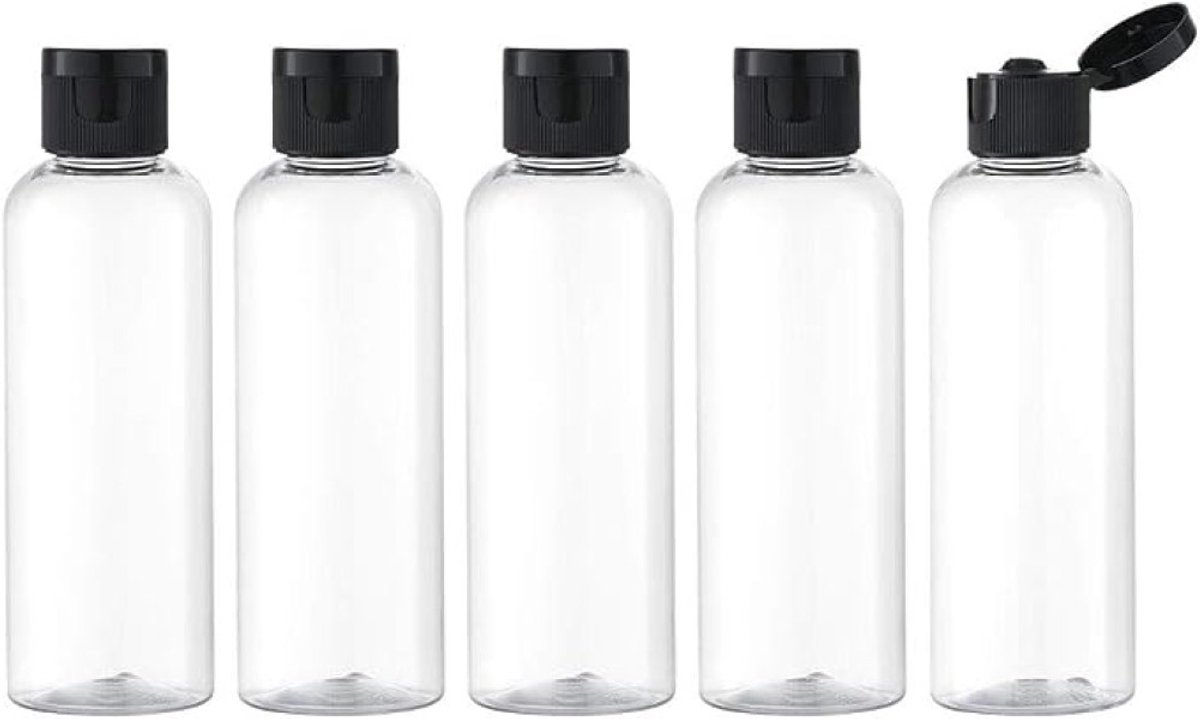 PolkaHome 4 stuks 100ml Reisflessen met Flip Cap - Transparante Navulbare Cosmetica Flessen met Trechter
