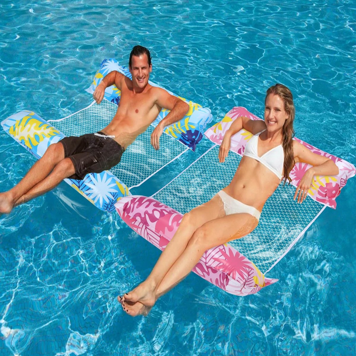Luchtmatras - Waterhangmat - Ultiem Waterplezier - Geel en Blauw - Zwembadlounge - Geschikt voor Volwassenen en Kinderen - 2 Stuks