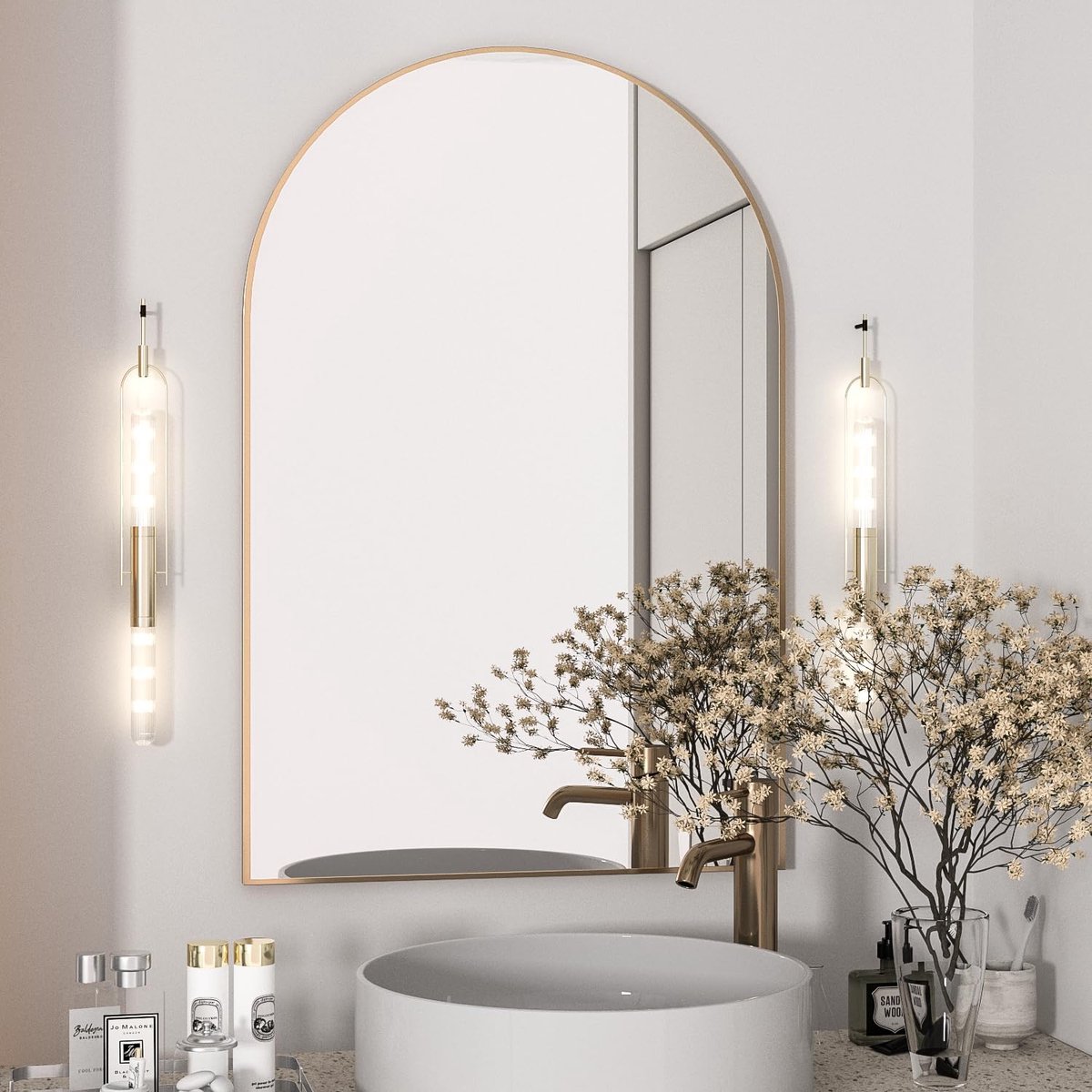 Wandspiegel Gebogen Met frame, 50 x 75 cm gebogen badkamerspiegel, goud