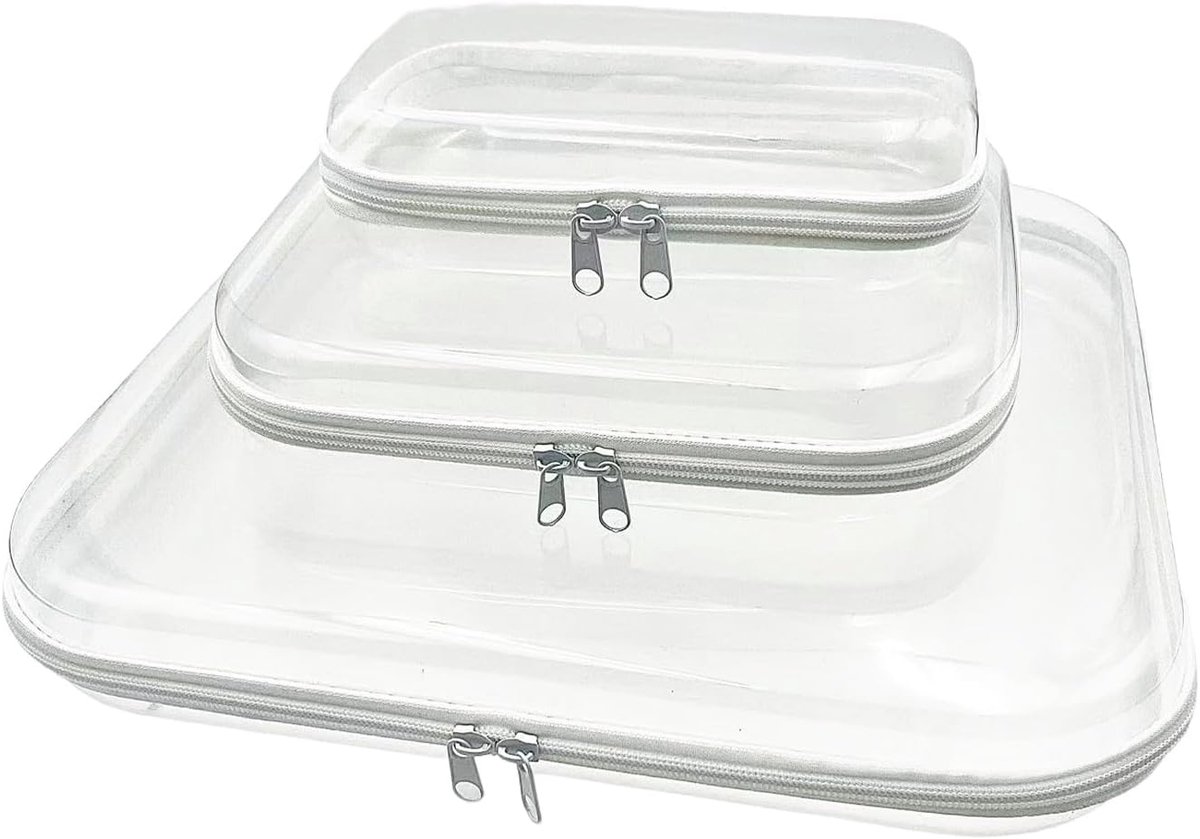 3 stuks harde make-uptas, ritssluiting toilettas, reistas, waterdichte make-uptas, transparante make-uptas, pennenorganizer, opslag cosmetica, 4-delige set, Eenvoud