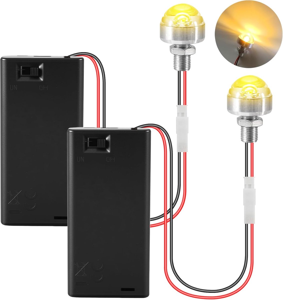 Set van 2 miniatuur ledlampen voor poppenhuis, mini-verlichting met AA-batterijhouder (warm wit)