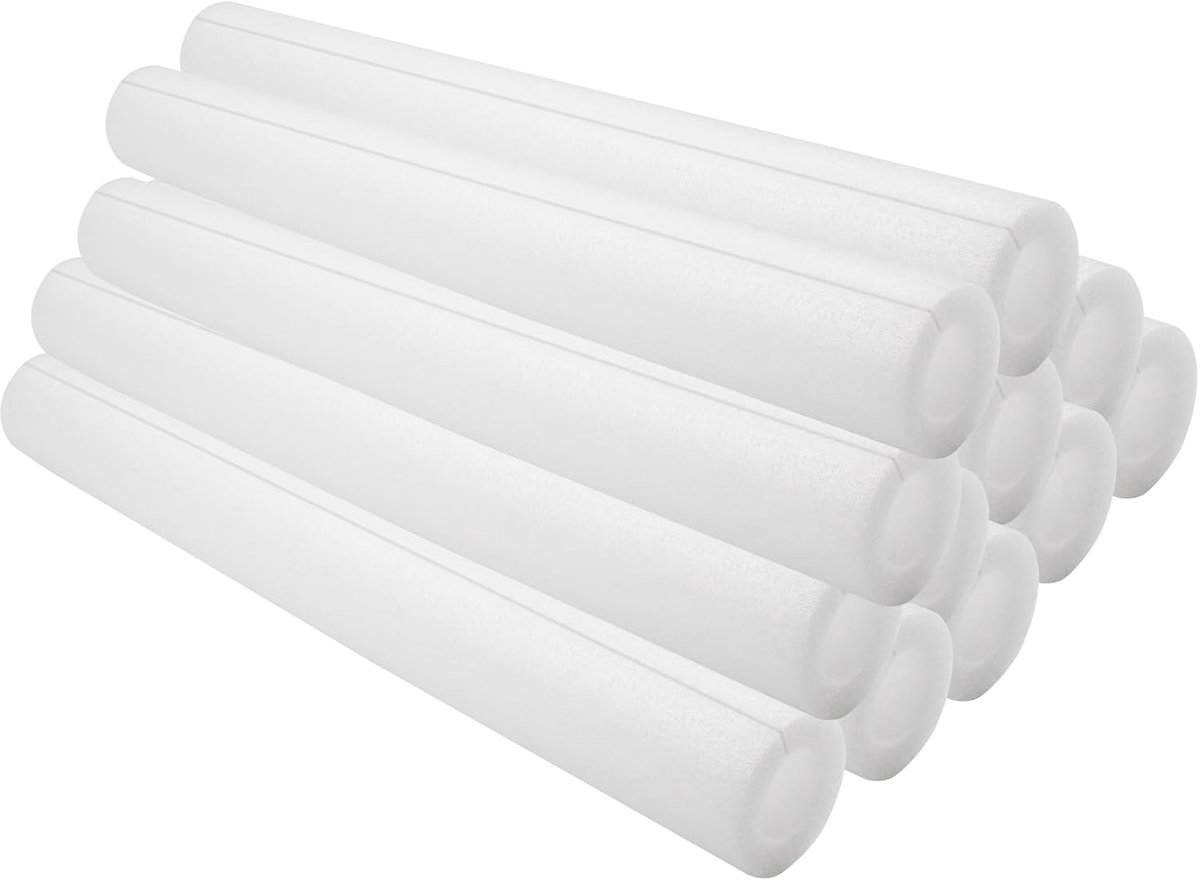 12 stuks schuimrubberen buizen, lengte 40 cm, ID 2,5 cm, OD 4,5 cm, wit | Voorgesneden buisafdekking, holle buisafdekking ter bescherming van buizen en warmtebehoud