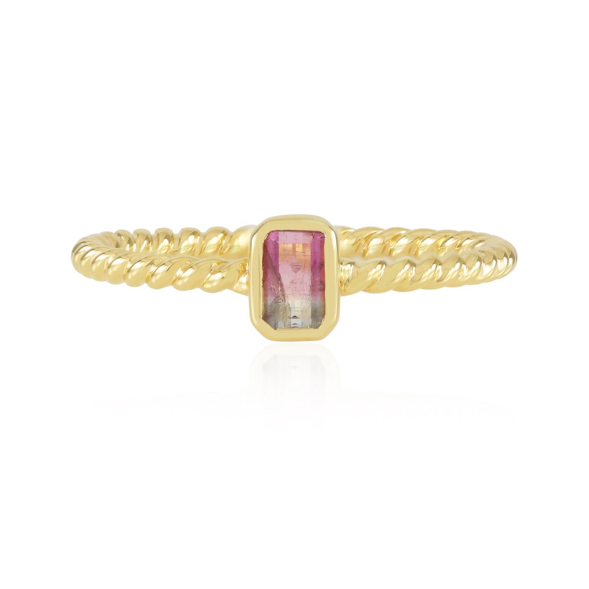 Cavill - 925 Sterling Zilver Ring - Achthoek Watermeloen Toermalijn 0,27 ct - Bezel Zetting - Braziliaanse Kleurrijke Edelsteen