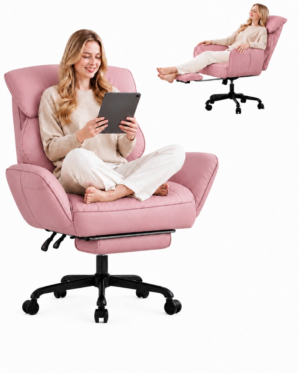 Dowinx Gamingstoel Roze – Ergonomische Bureaustoel met Massage en Pocketvering – Verstelbare Rugleuning – PU Leer – Grote Comfortabele Game Stoel
