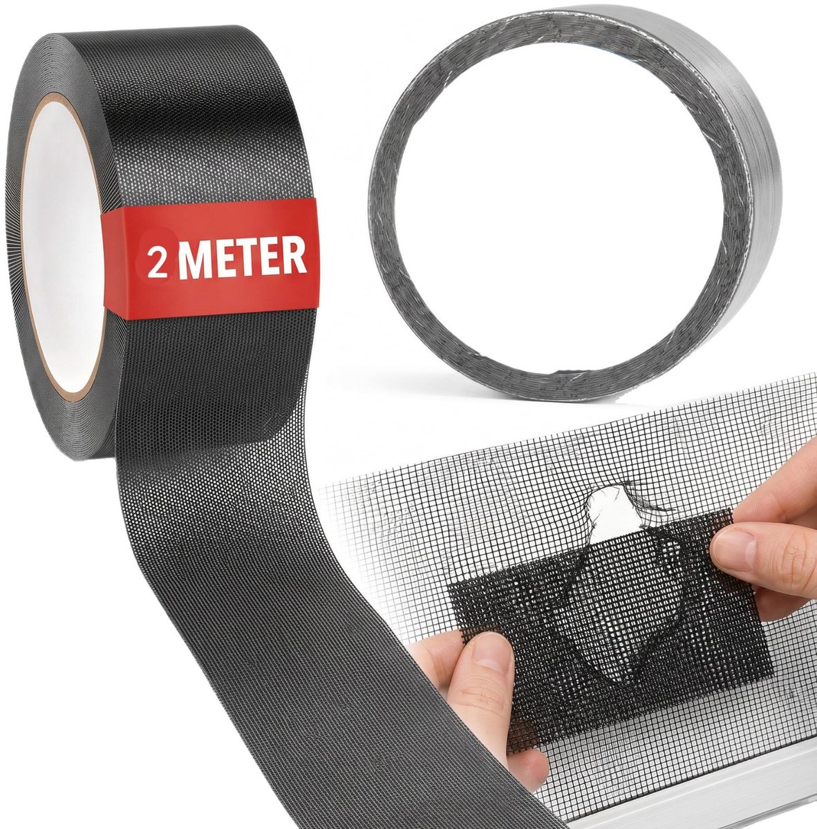 Hor Reparatie Tape - Hordeur Reparatie Tape - Horrengaas Tape - Rol van 2 Meter - Zelfklevend Glasvezel & Weerbestendig - Geschikt voor Raamhor, Hordeur, Muggennet - 5 cm x 2 m - Zwart