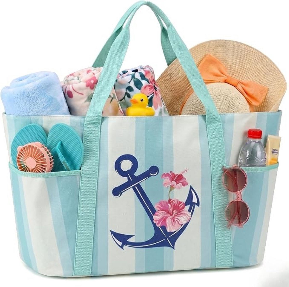 PolkaHome Strandtas XXL 50L met Ritssluiting en Nat Vak - Canvas Badtas voor het Gezin