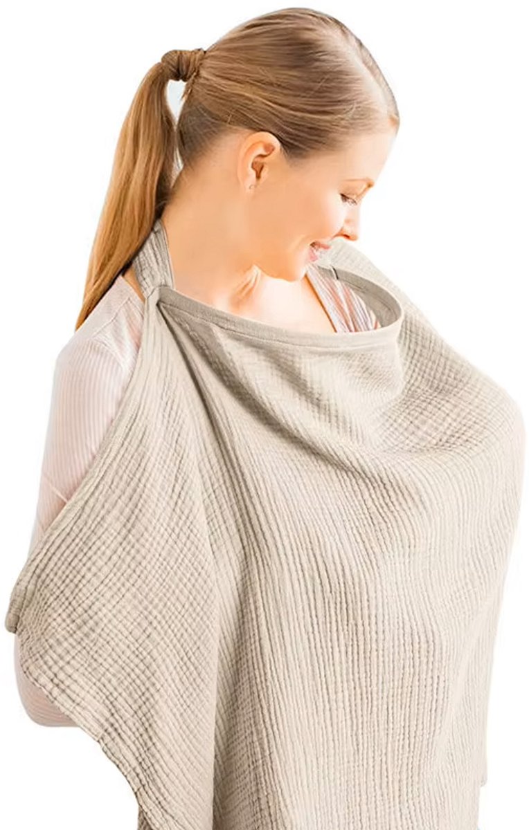 Verstelbare Borstvoedingsdoek | Beige | Voedingsdoek | Uitwasbaar | Mousseline | Ademend