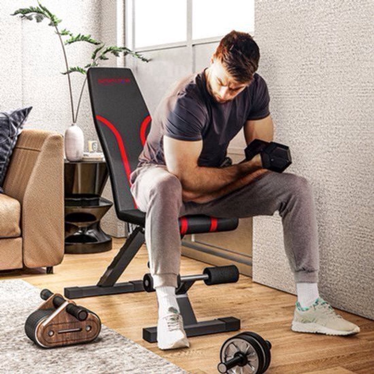 Fitnessbank – Inklapbare Trainingsbank – Krachtbank – Dumbbellbank – Workoutbank – Zes Verstelbare Rugleuningstanden – Stevig Gepoedercoat Stalen Frame – Zwart