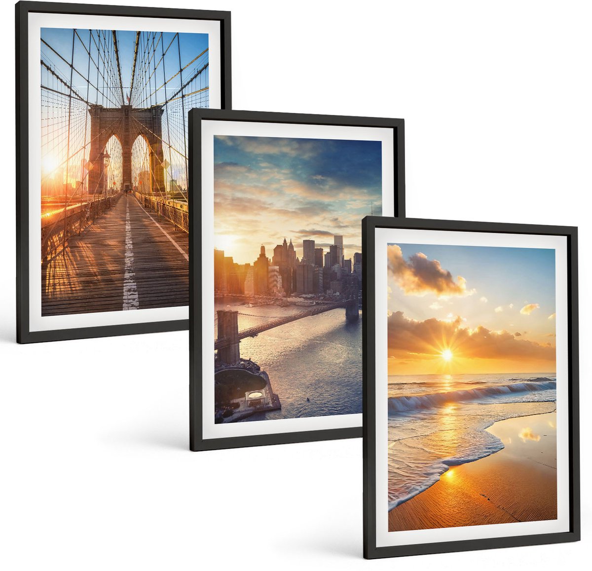Coloray 3-Delige Schilderij Set - Bruggen En Zonsondergangen In Het Stedelijk Landschap - 40 x 60 cm - Stijlvolle Muurdecoratie - Kantoor - Moderne Wanddecoratie