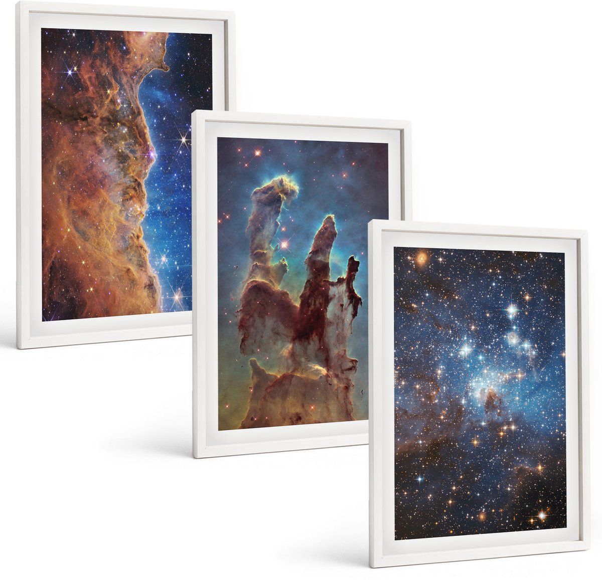 Coloray 3-Delige Schilderij Set - Ruimtelandschappen Met Sterrenstelsels En Nevels - 40 x 60 - Muurdecoratie - Interieur Decoratie - Woonkamer Decoratie