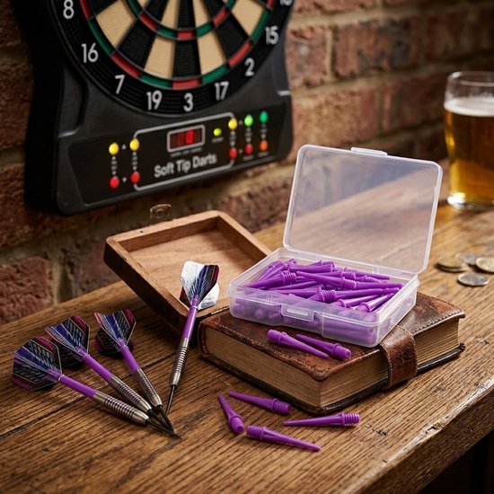 Paarse dart tips soft tip set 180 stuks darts accessoires kunststof dart punten vervangbare soft tips voor elektronische dartborden inclusief opbergdoosjes — afbeelding 2