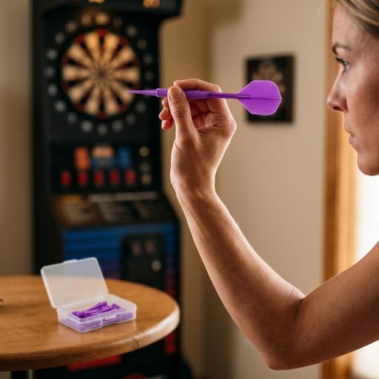 Paarse dart tips soft tip set 180 stuks darts accessoires kunststof dart punten vervangbare soft tips voor elektronische dartborden inclusief opbergdoosjes — afbeelding 3