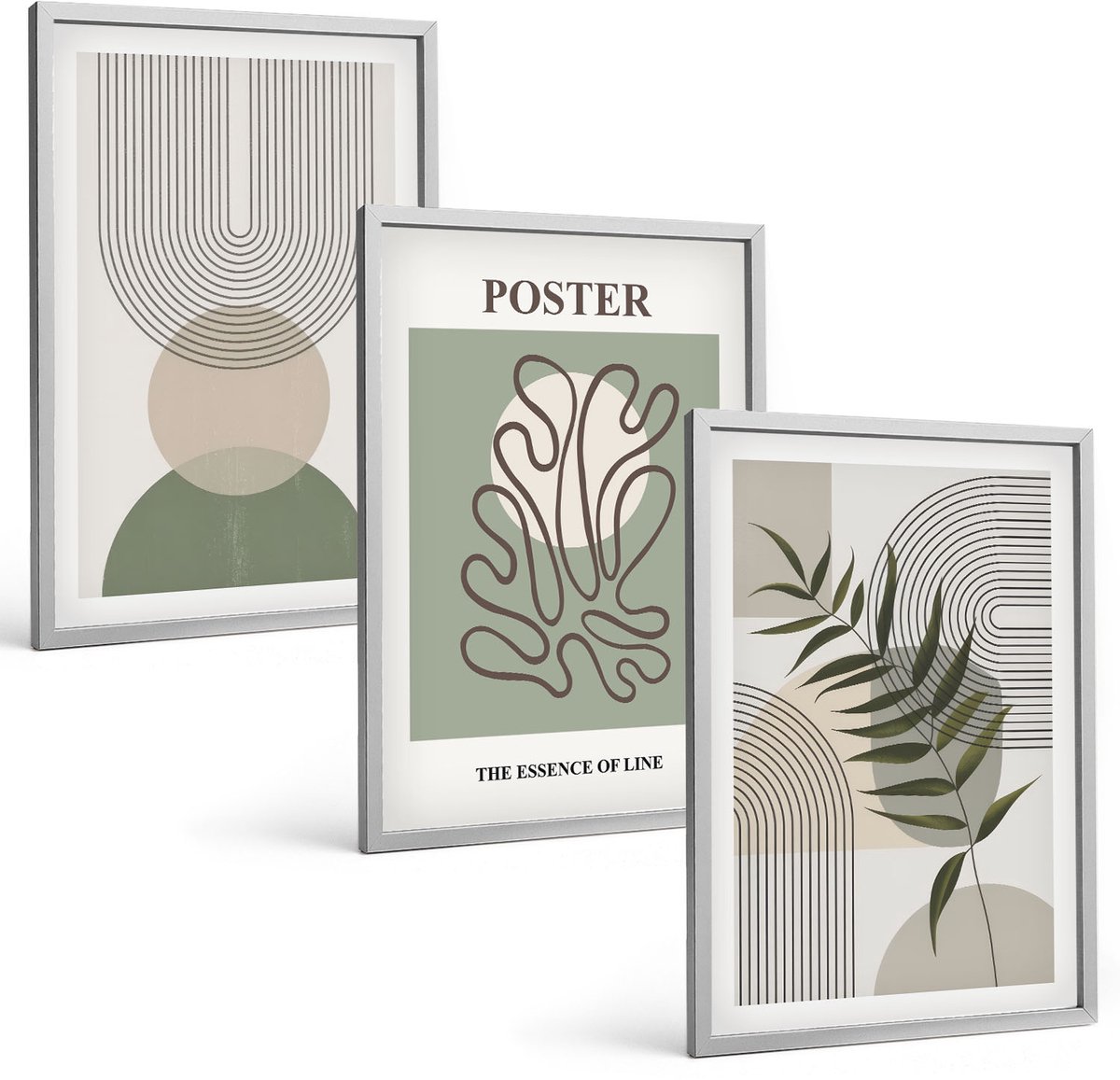Coloray 3-Delige Schilderij Set - Geometrische Abstracte Botanische Patronen Poster - 40 x 60 cm - Decoratieve Schilderijen - Woonkamer - Interieur - Wanddecoratie