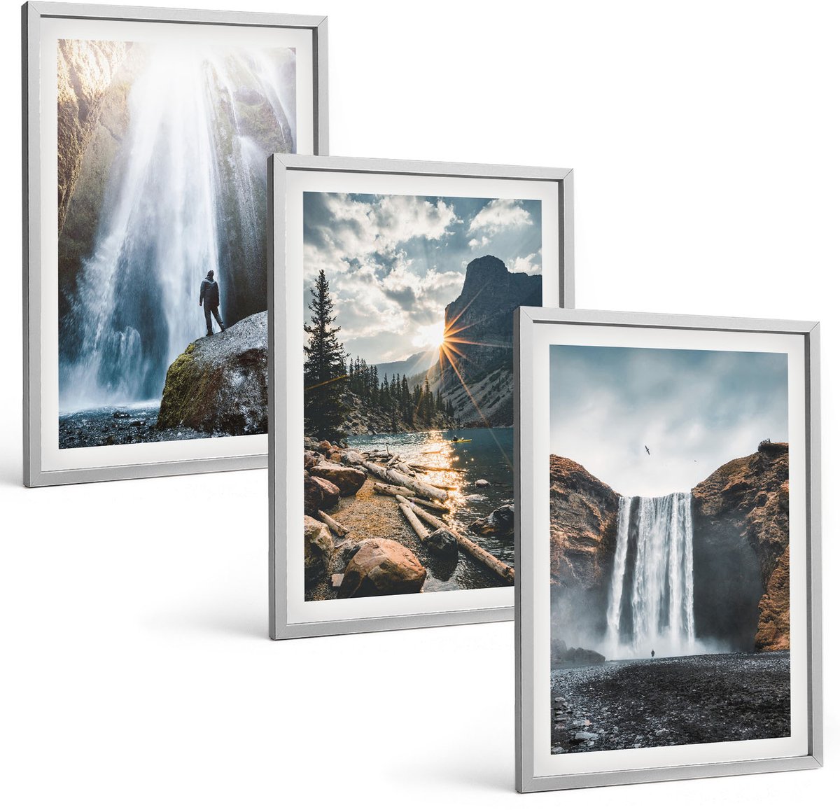 Coloray 3-Delige Schilderij Set - Watervallen In De Bergen Met Prachtige Natuurlijke Landschappen - 40 x 60 cm - Wanddecoratie - Muurdecoratie - Moderne Interieurdecoratie