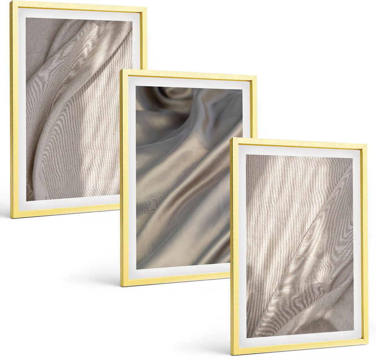 Coloray 3-Delige Schilderij Set - Natuurlijke Textielstructuren Van Dichtbij - Boho - 40 x 40 cm En 40 x 60 cm - Wanddecoratie - Schilderijen Set - Interieur - Muurdecoratie