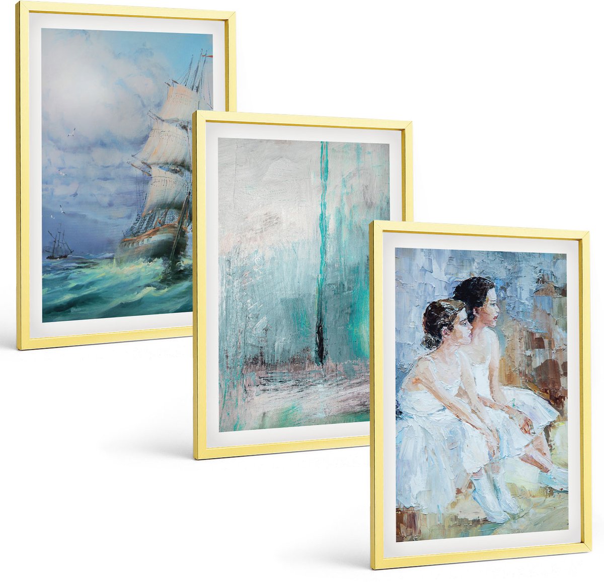 Coloray 3-Delige Schilderij Set - Zeestrand Citroenen Berglandschap Kustweg - 40 x 40 cm En 40 x 60 cm - Muurdecoratie - Wanddecoratie - Hal - Moderne Wanddecoratie