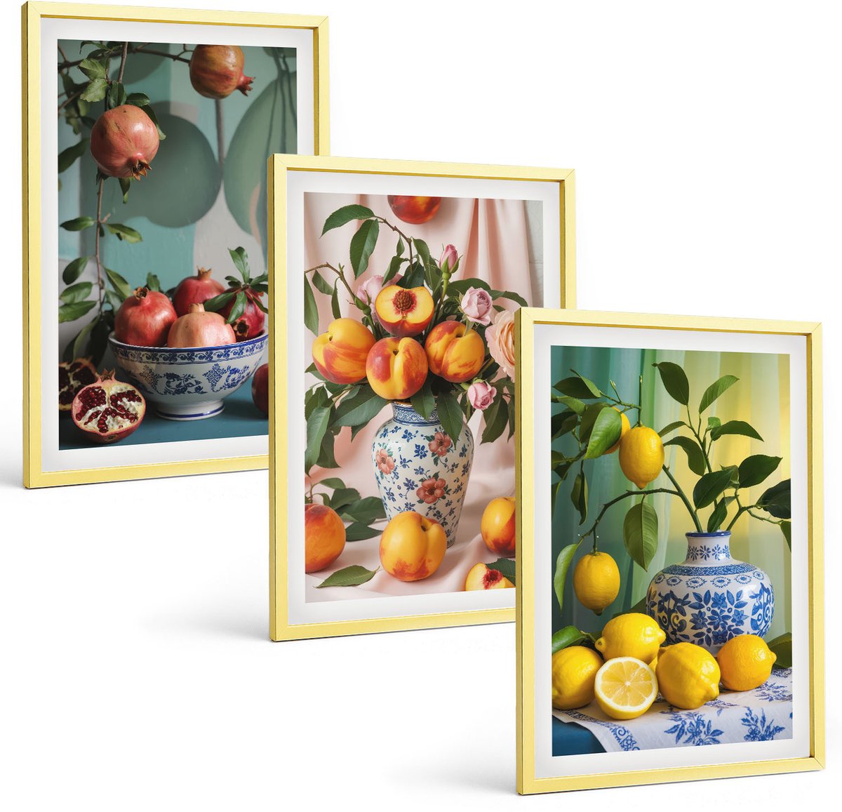 Coloray 3-Delige Schilderij Set - Champagnekleurige Rozen En Een Pastelkleurige Marmeren Achtergrond - 40 x 40 cm En 40 x 60 cm - Stijlvolle Wanddecoratie - Interieur