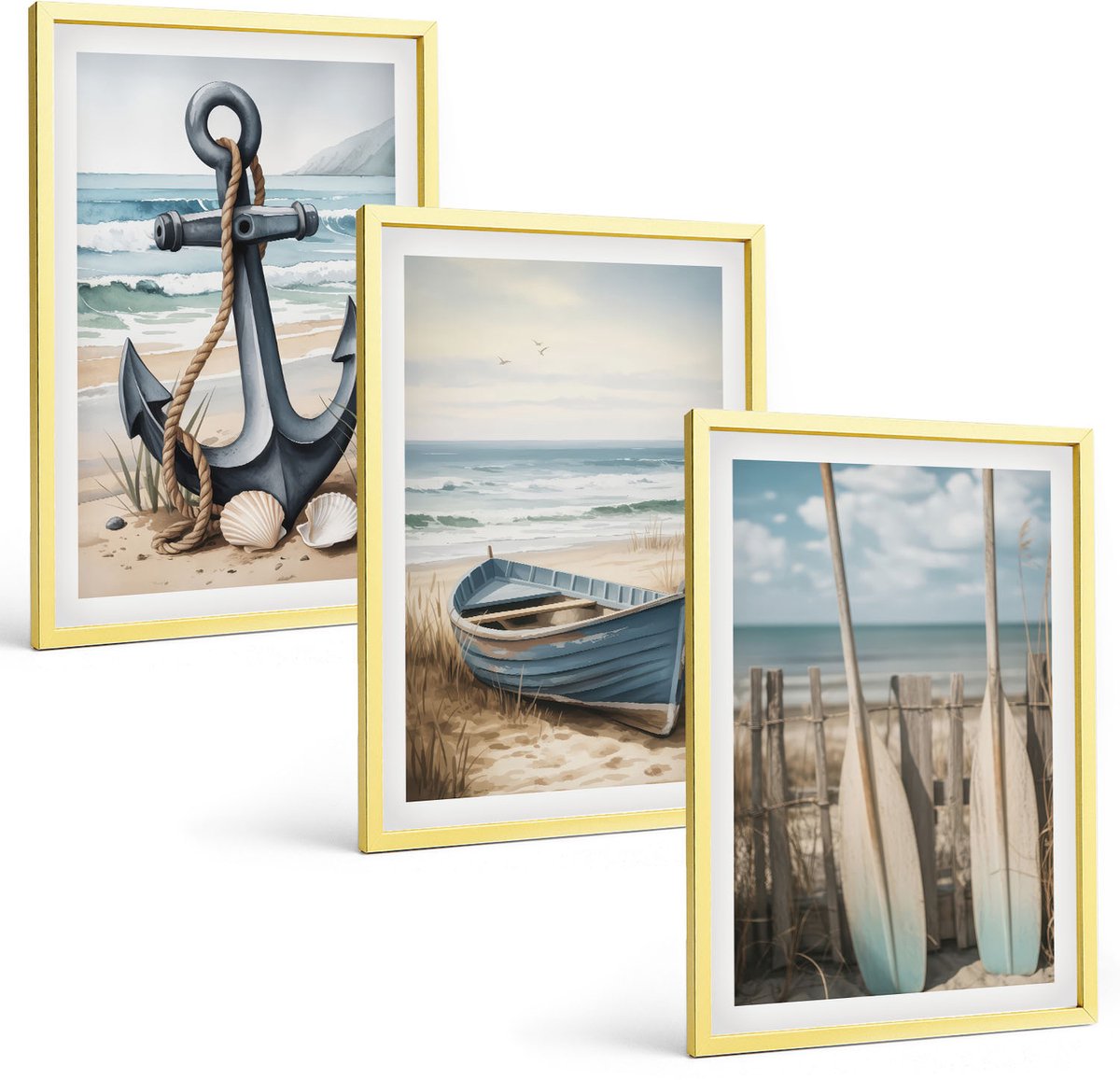 Coloray 3-Delige Schilderij Set - Blauwe Abstracte Patronen - 40 x 40 cm En 40 x 60 cm - Moderne Wanddecoratie - Woonkamer - Decoratieve Schilderijen