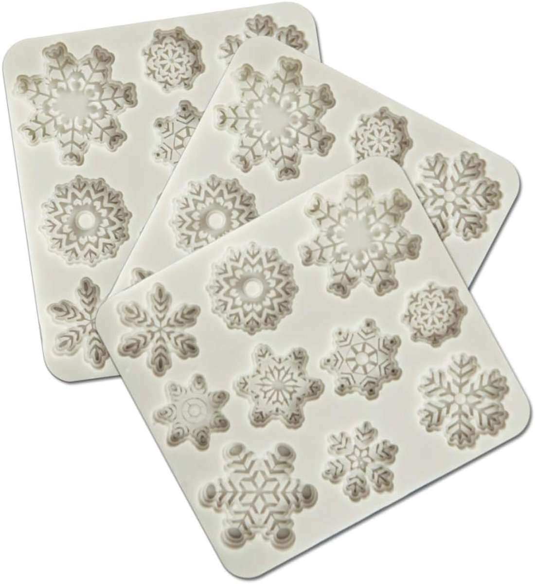 3 stuks fondant siliconen vormen, 30 holtes 3D Kerstmis sneeuwvlok vorm sugarcraft taarten decoratie cupcake topper knutselprojecten suiker rubber pasta hars polymeerklei vorm