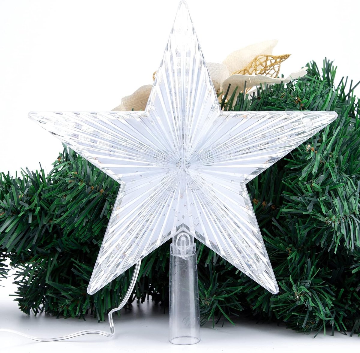 1 stuk-LED-Kerstboom top lamp string-creatieve vijfhoekige sterren flitser-Kerstboom top sterren decoratie-geschikt voor Kersthuis decoratie-slanke sterren lamp-batterij model 20cm warm kleur