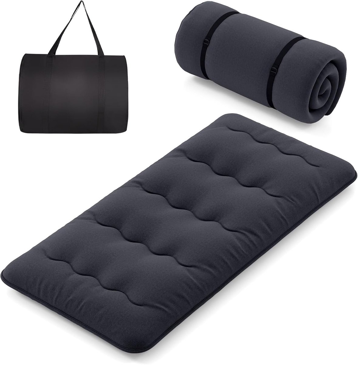 COSTWAY Japanse futonmatras, vloermatras, opvouwbaar, met washoes, Zwart, 90 x 200 cm