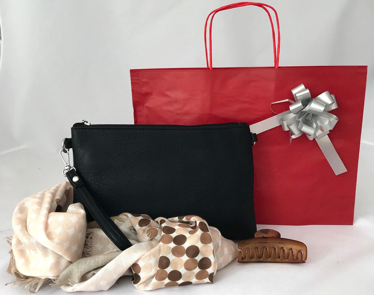 JOON - Luxe geschenkset moeder vriendin - verjaardag cadeau vrouw - Tas dames leer clutch shawl - cadeau set vrouw