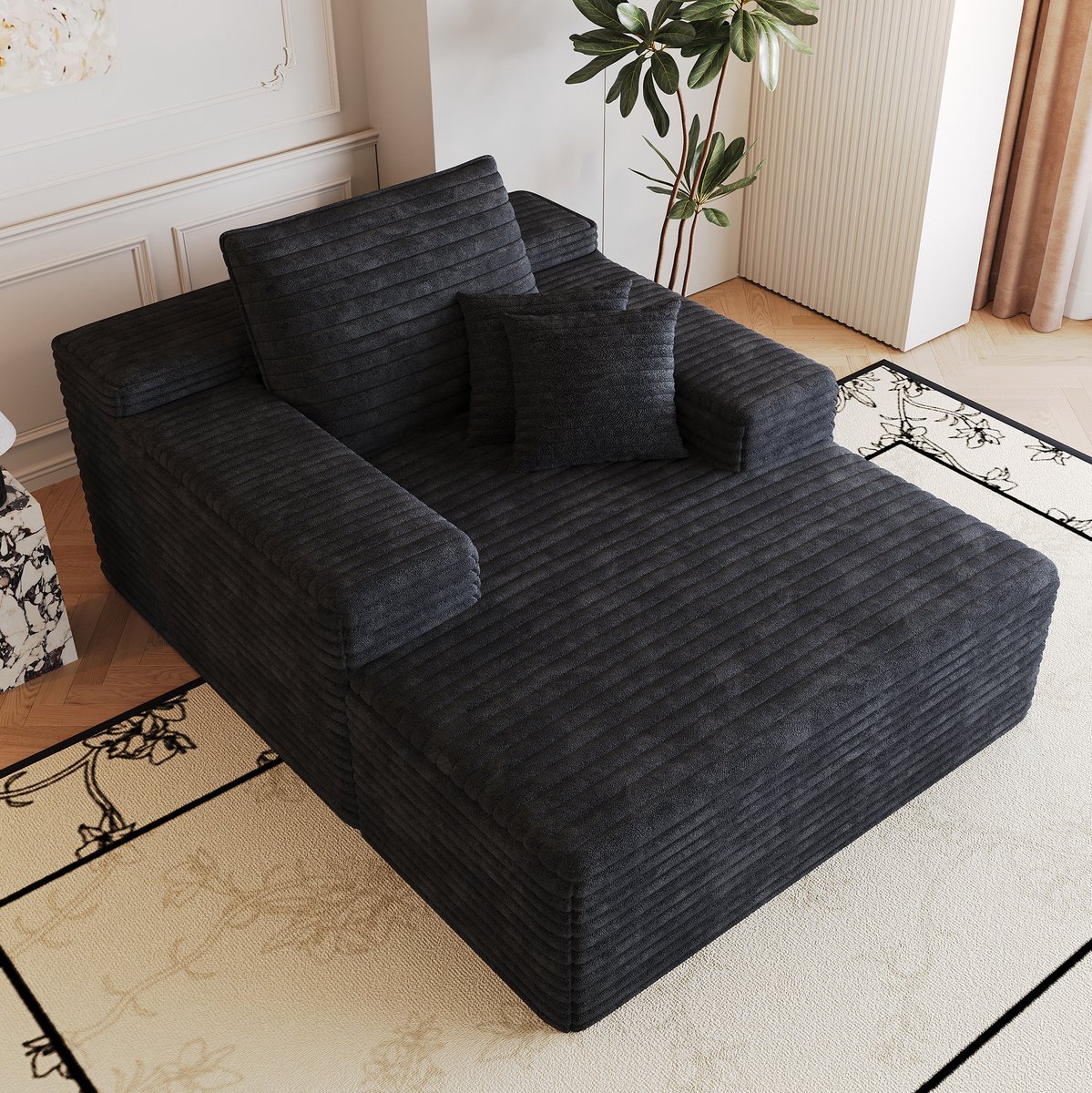 REDOM - Zitbank - Chaiselongue met diepe zit - Zonder montage - Hoog-elastisch schuim - Scandinavisch & Basic - Woonkamer, slaapkamer en appartement - Stof - Zwart - 115 x 159 x 83 cm