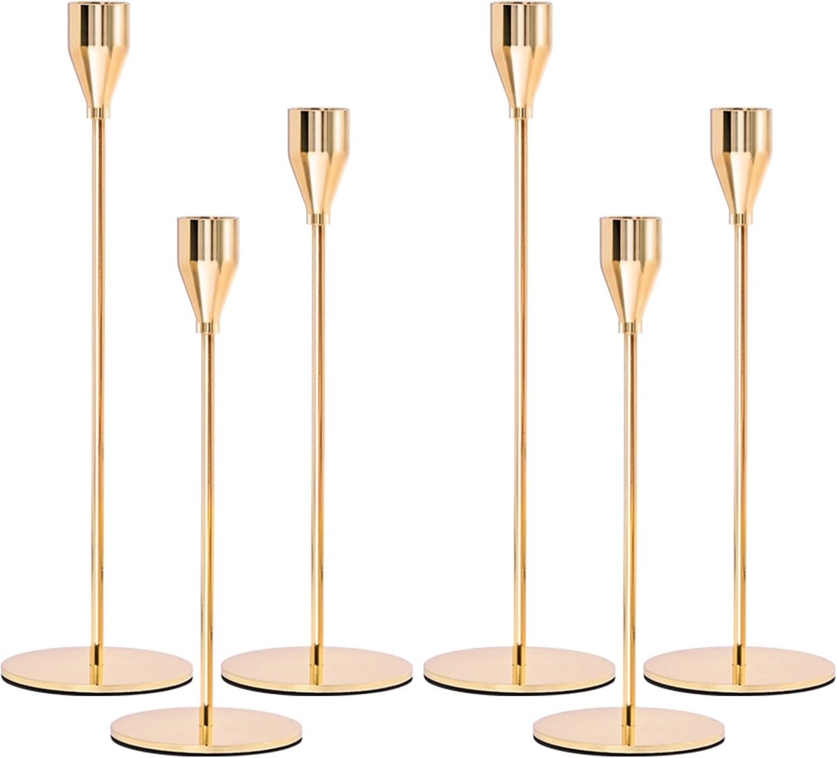Set van 6 Gouden Metalen Kandelaars - Goud - 1,9 cm - Voor Conische Kaarsen - Voor Bruiloften en Feestdecoratie