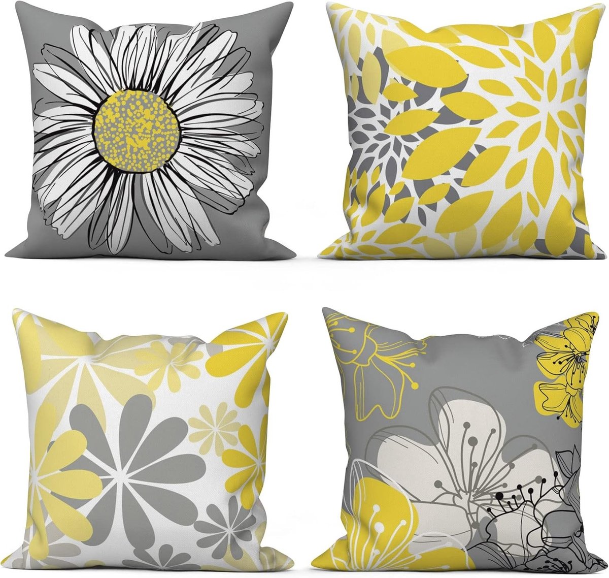 Kussensloop - Geel - 45 x 45 cm - Polyester - Set van 4