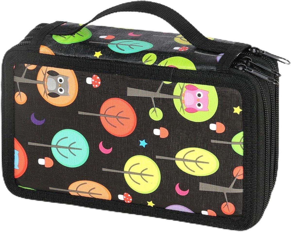 VHV -Etui 52 Sleuven - Grote Capaciteit Pencil Case -20x13x6cm- Drie Vakken Pennenbak-Draagbaar Pennenetui -Voor School,Examen,Cadeau gevens -Zwart