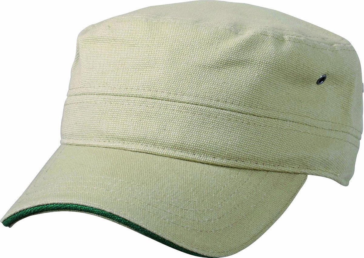 Beach Cap - Olijf/Rood - Katoenen Canvas - Militaire Stijl - Voor Dames en Heren