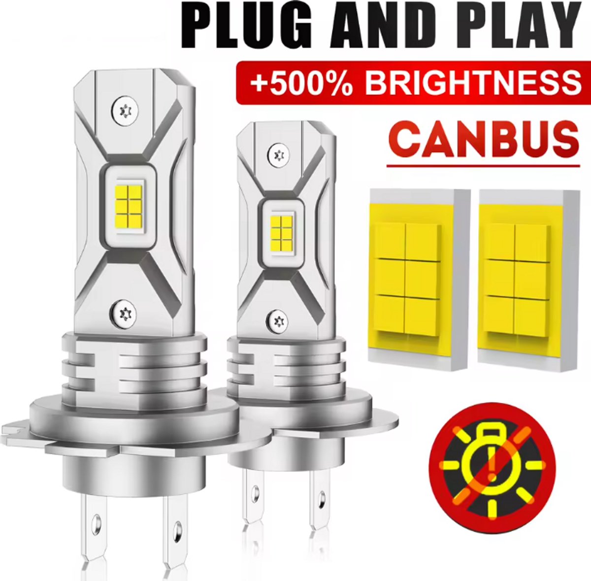 Sheikho H7 LED Koplampen Set - Canbus & CSP Diodes - 1:1 Mini Formaat - 6000K Helder Wit - 12V Auto Verlichting (2 Stuks)