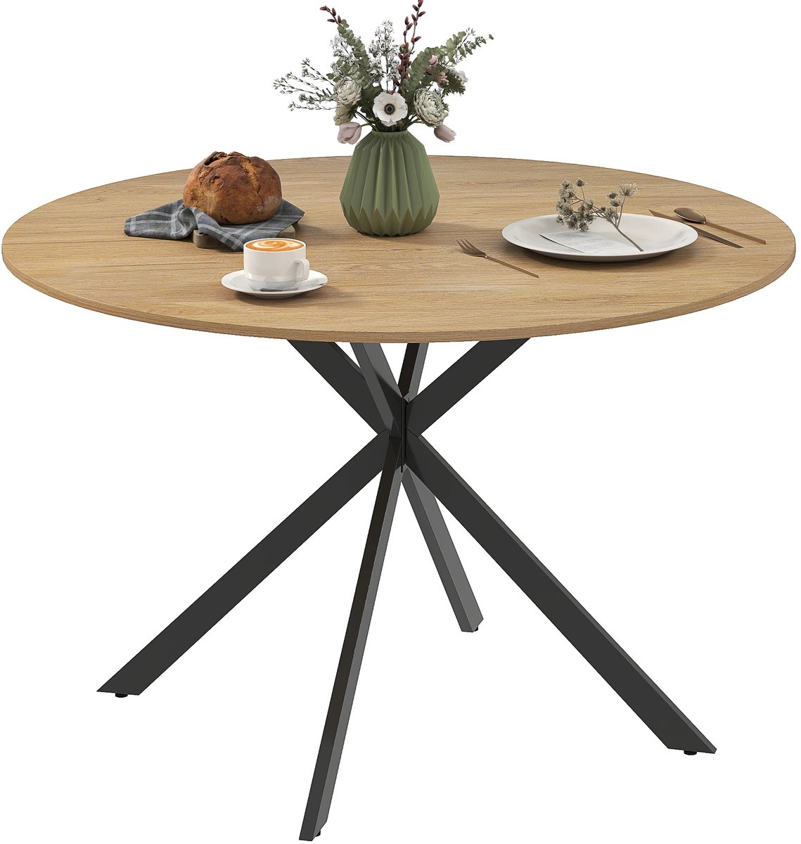 Bresht Eettafel - Eettafel rond - 4 personen - 40 kg draagvermogen - Krasbestendig - Industriële uitstraling - 120 x 75 (DxH)