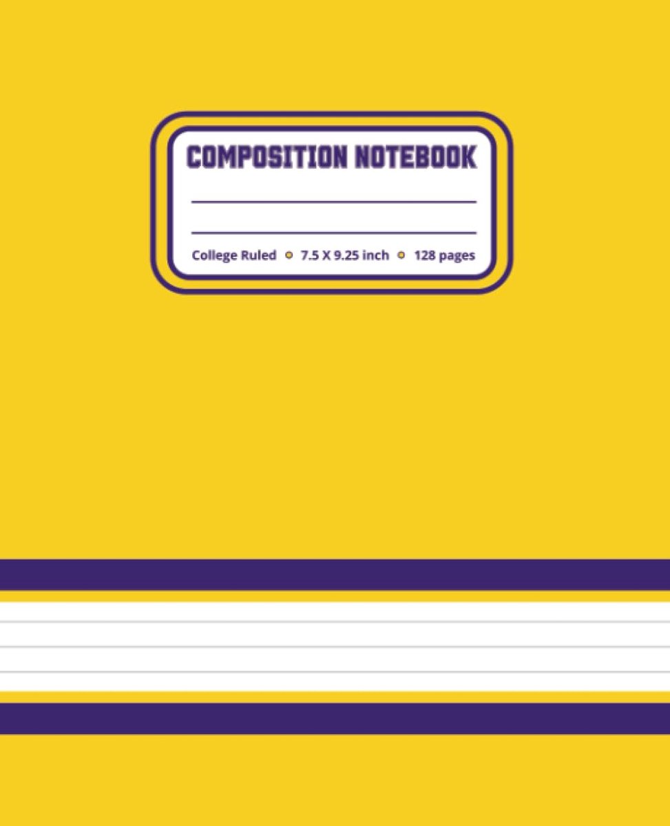 Composition Notebook: Gold and Purple - College Ruled - 7.5” x 9.25” (19.05 x 23.5cm) - 128 Lined Pages - ShopVlot