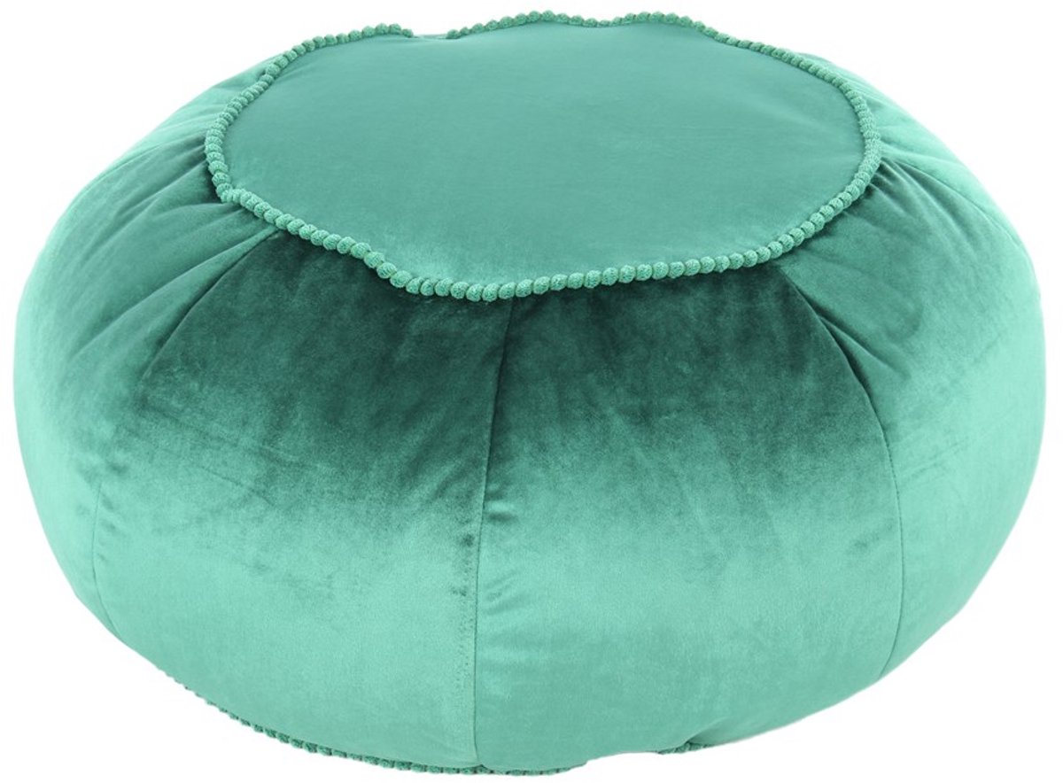 Padiro ronde poef Ø 65 x 35 cm - groen - fluweel - lage zit en korrelvulling